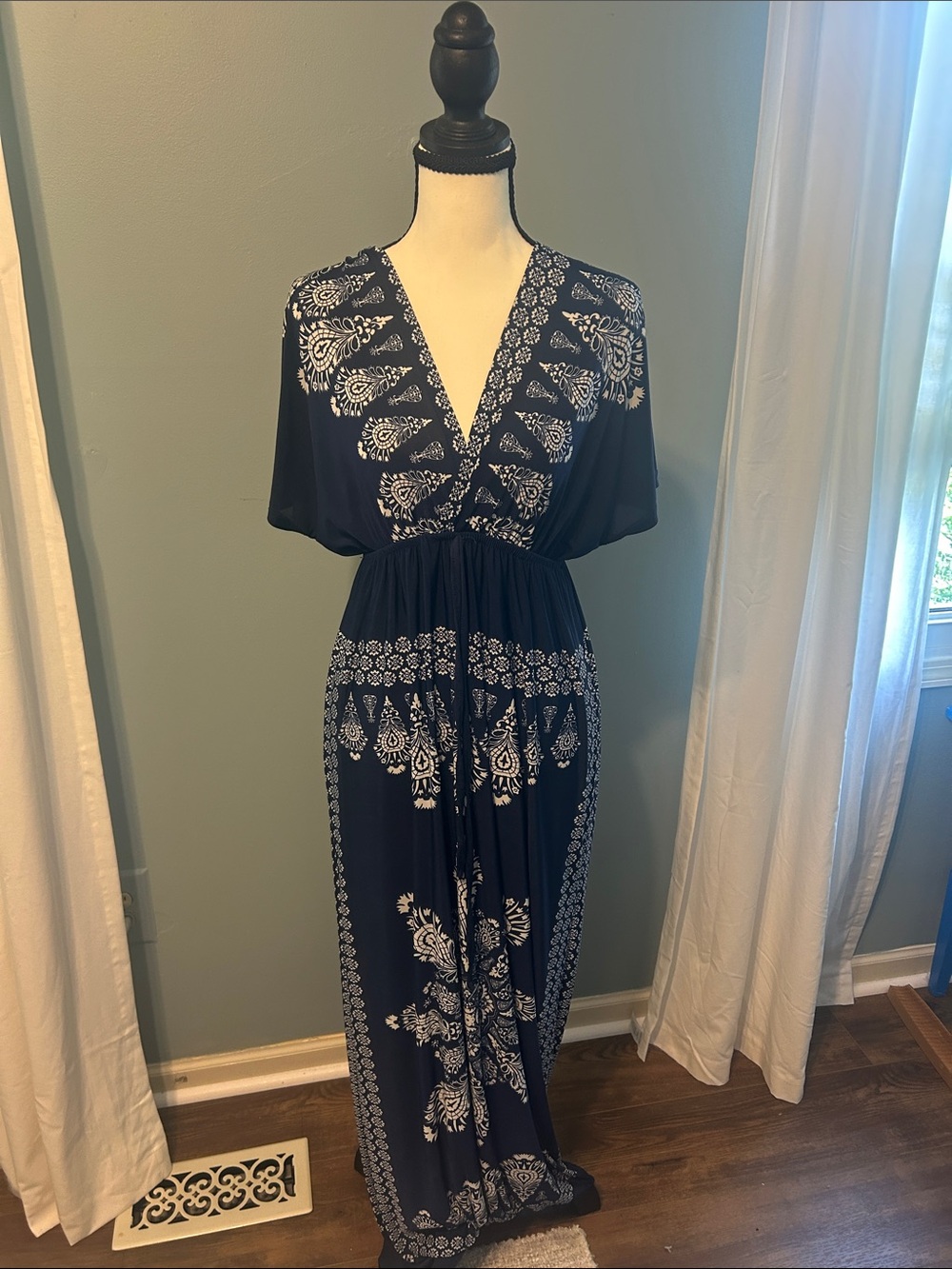 Just Love Navy and White Paisley V-Neck Maxi